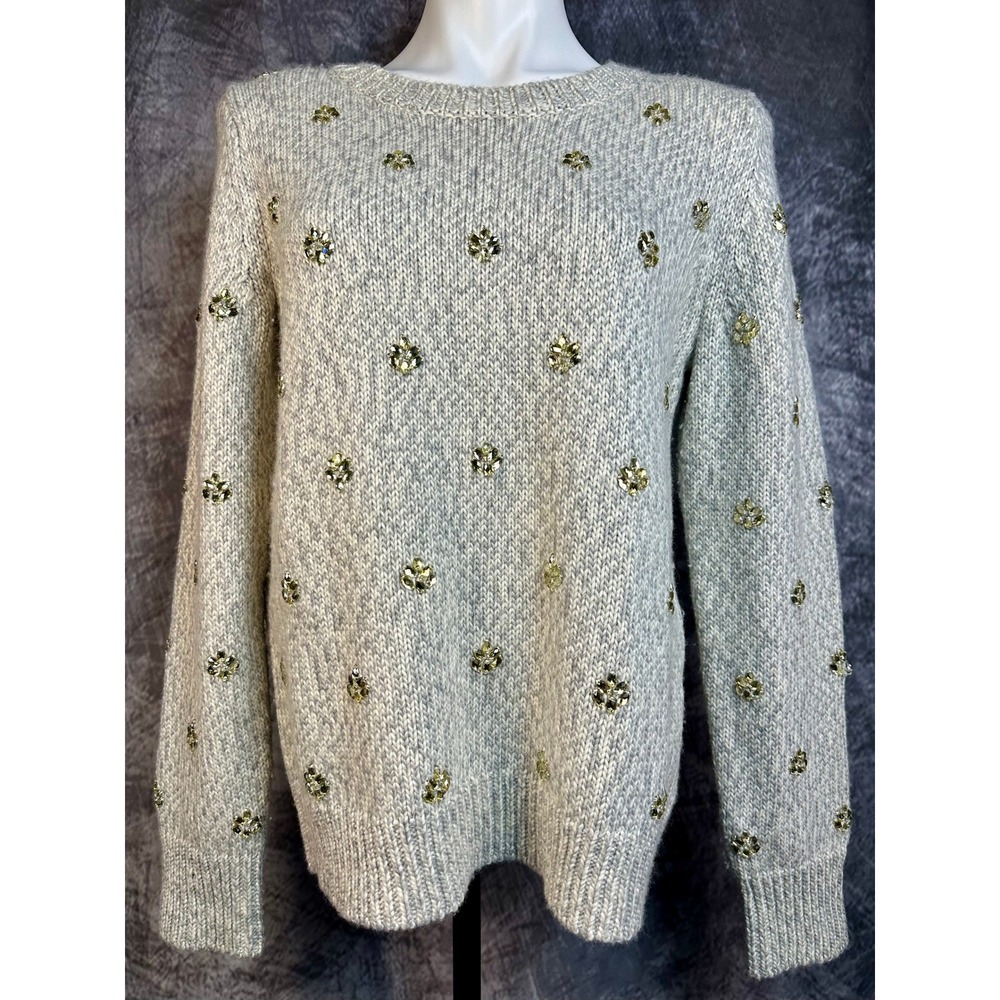 Banana Republic Sweater Women Large Gray Merino Wool Embellished Limited Edition